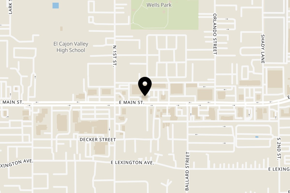 Map showing the location of Tarbosh Mediterranean Restaurant on 1142 E Main St in El Cajon